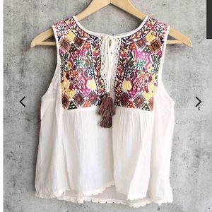 Free People Lohri Embroidered Tassel Top